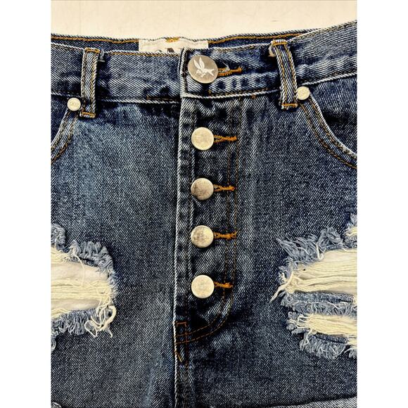 ONE TEASPOON X High Rise Button-Fly Twisted Cuff Hem Relaxed Jean Shorts Size 26 - Picture 3 of 8